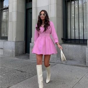 Zara Poplin Barbie Dress With Shirred Waistband Size S